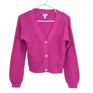 Cat & Jack Girls Button Cardigan Knit Sweater Pink Size Large 10/12
